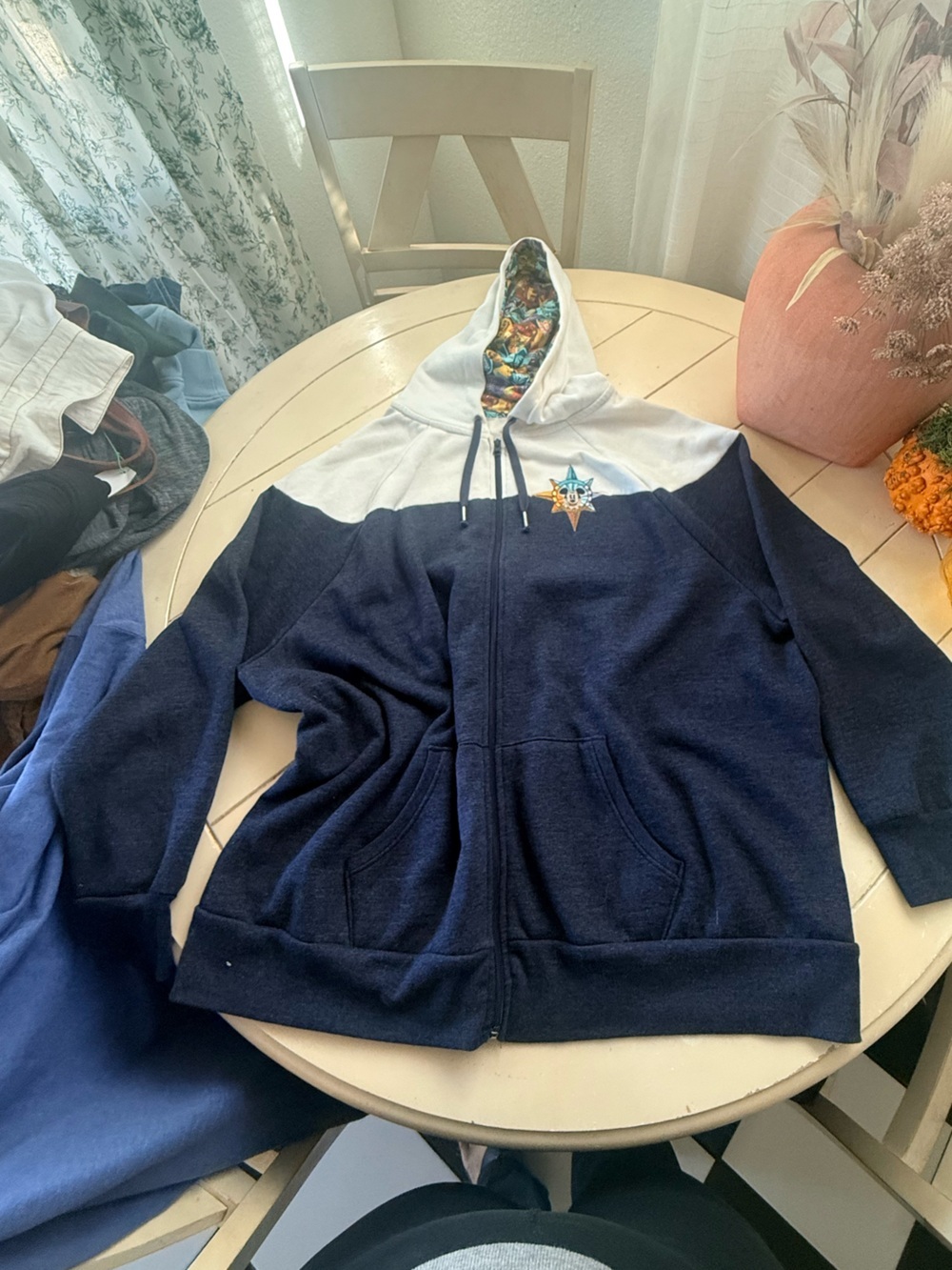 Disney Navy and White Hooded Zip-Up Jacket with Patterned Lining - Picture 1 of 5
